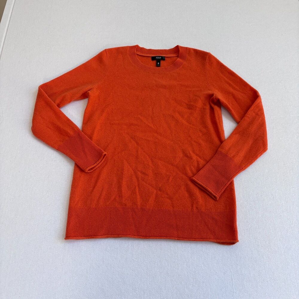 Aqua Cashmere Sweater Women's XL Orange Crew Neck Long Sleeve Soft Quiet Luxury